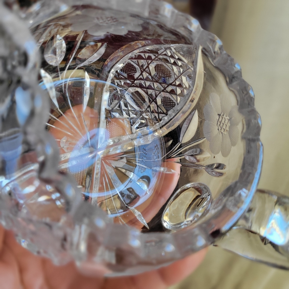 Vintage Crystal Creamer/Pitcher Flower Design American Brilliant Cut Heavy - Picture 6 of 9